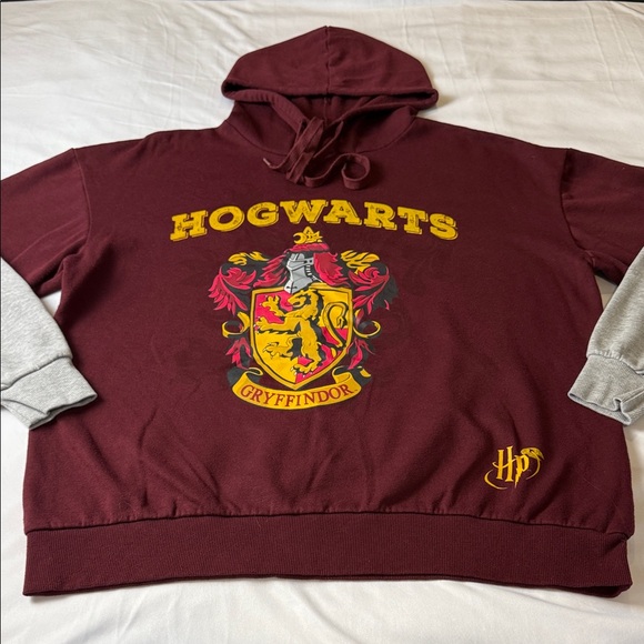 Harry Potter Hogwarts Gryffindor Pullover Hoodie Maroon Gray Sleeves Men's Sz L - Picture 3 of 12